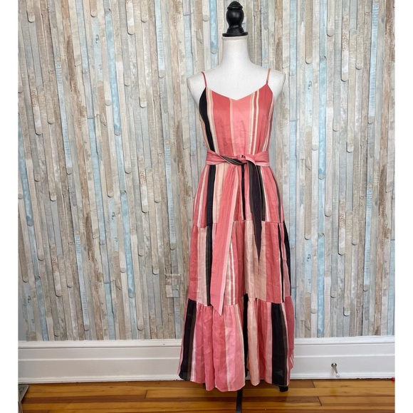 Apiece Apart 2 Pink Striped Linen Marjana Tiered Flounce Midi Maxi Dress $495 - Picture 2 of 12
